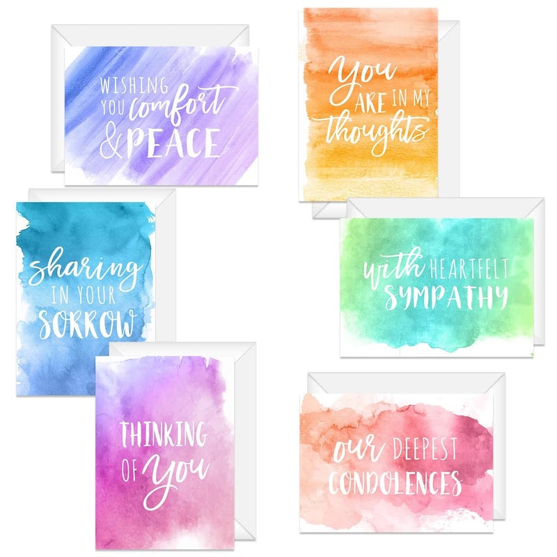 Canopy Street Watercolor Sympathy Cards / 24 Comfort And Peace Note Cards / 6 Colorful Designs With Blank White Envelopes / 4 5/8" x 6 1/4" Thinking Of You Greeting Cards - Image 1